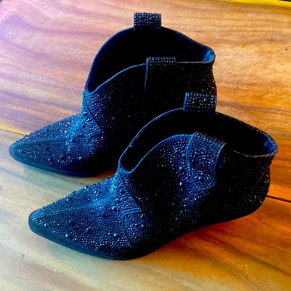 Jessica Simpson black rhinestone ankle boots